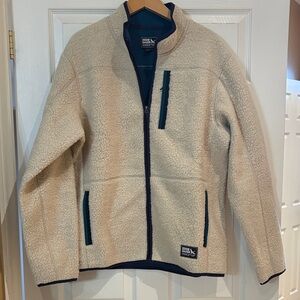 NEW Eddie Bauer Cream and Blue Sherpa Jacket